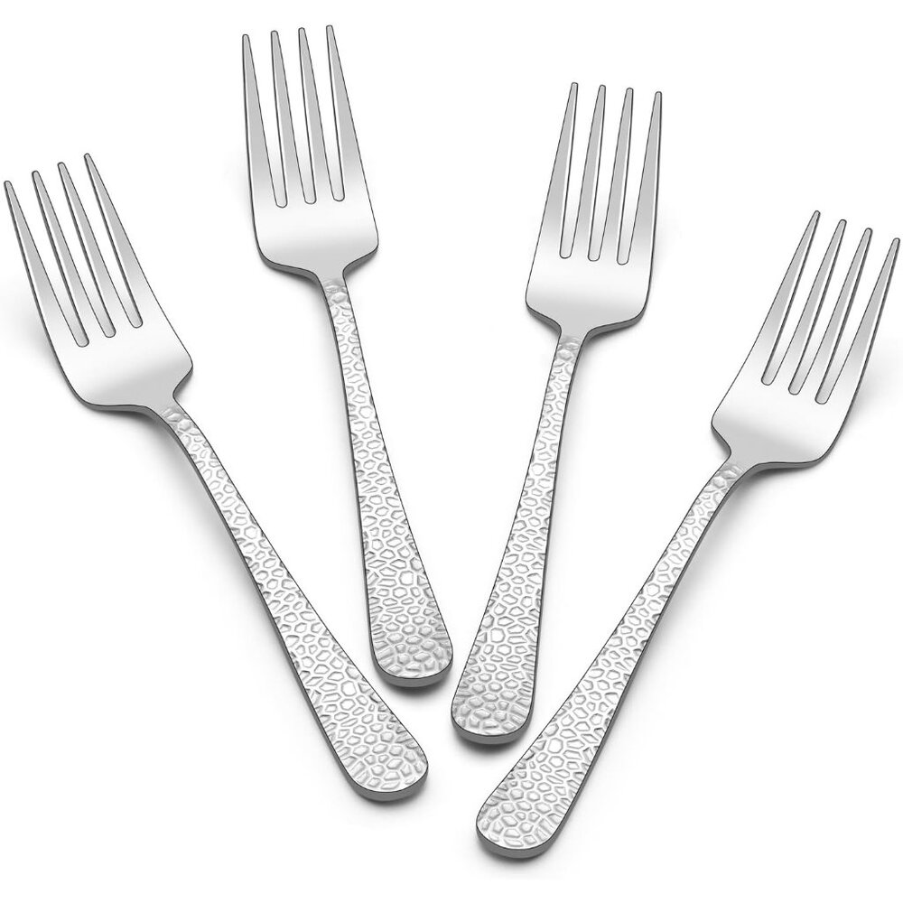 Hammered Serving Forks, 4-Piece Stainless Steel Hostess Serving Utensils Set for